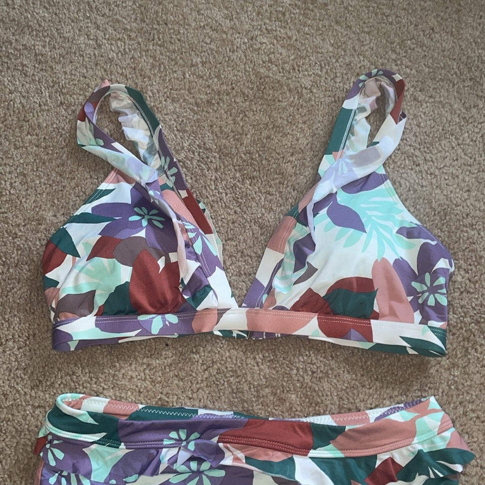 Time and Tru Mint Green Bikini Bottom floral bikini size large/medium swim wear - Picture 2 of 7